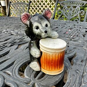 Adorable, vintage bear and trashcan, salt and pepper shaker made in Japan
